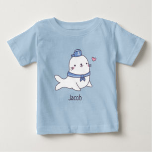 Camiseta Para Bebê Filhote de Foca Branca Adorável Tripulação de Mari