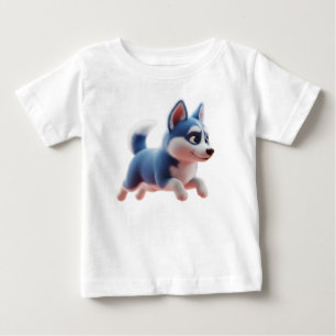 Camiseta Para Bebê Filhote de Husky Azul Animado Correndo