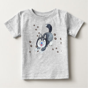Camiseta Para Bebê Filhote de Husky Siberiano Bebê Brincalhão Fazendo
