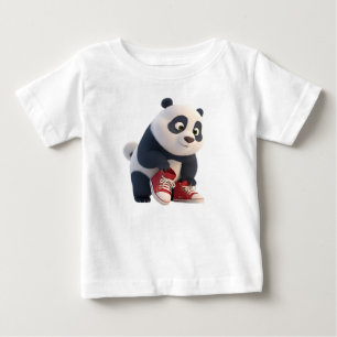 Camiseta Para Bebê Filhote de panda 3D fofo em tênis vermelho