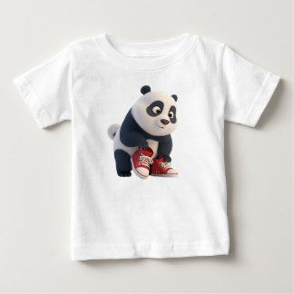 Camiseta Para Bebê Filhote de panda 3D fofo em tênis vermelho