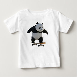 Camiseta Para Bebê Filhote de Panda Andando de Skate na Calçada