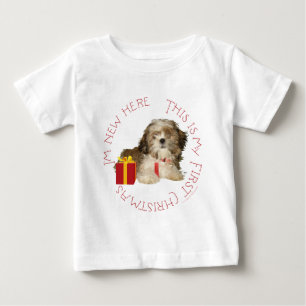 Camiseta Para Bebê Filhote de Shih Tzu Primeiro Natal