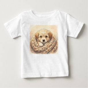 Camiseta Para Bebê Filhote fofo envolto em cobertor de tricô