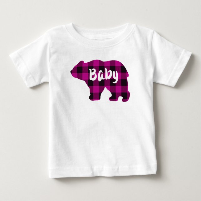 Camiseta Para Bebê Filme de xadrez preto rosa de bebê bonito (Frente)