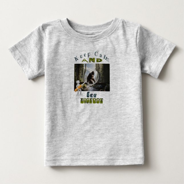 Camiseta Para Bebê Fique calmo e procure o Pé Grande (Frente)