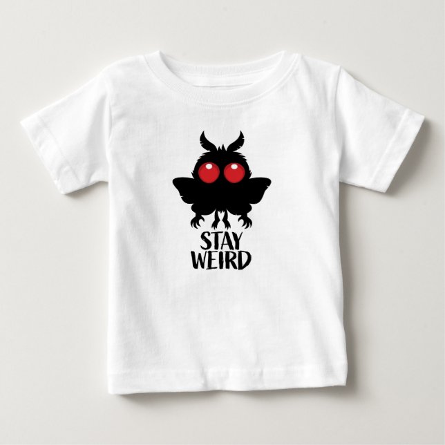 Camiseta Para Bebê Fique Estranho Criptozoologia Cute Mothman Críptid (Frente)