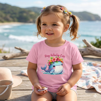 Camiseta Para Bebê Fique Fofo Baleia | Baleia Bebê Adorável com Flor