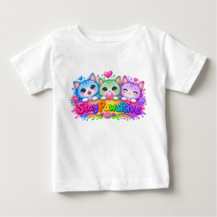 Camiseta Para Bebê Fique Pawsitivo Fofinhos Gatinhos Bebê