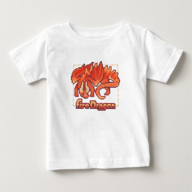 Camiseta Para Bebê Fire dragon, pixel art (Frente)