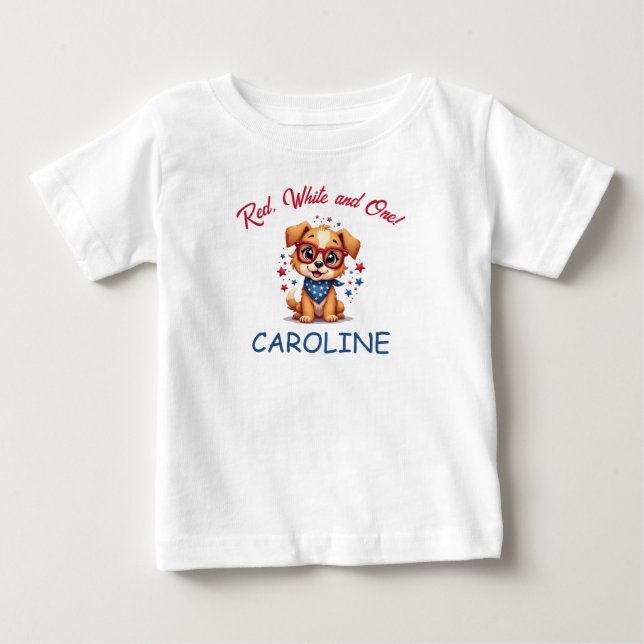Camiseta Para Bebê First Birthday 4th of July Baby & Toddler  (Frente)