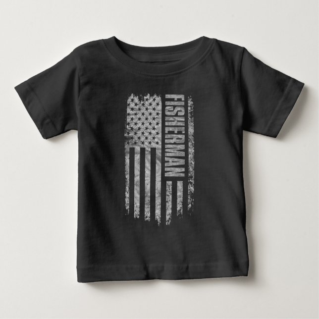 Camiseta Para Bebê Fisherman USA Flag Distressed design (Frente)
