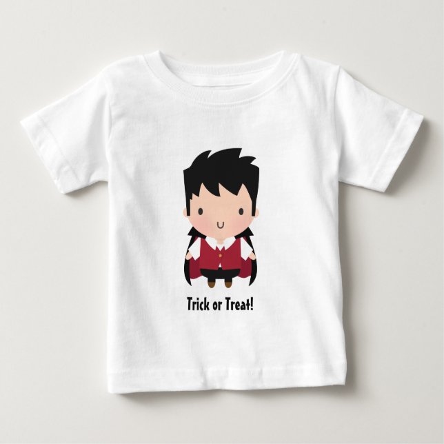 Camiseta Para Bebê Fita de Dia das Bruxas de Menino Bonito Vampiro (Frente)