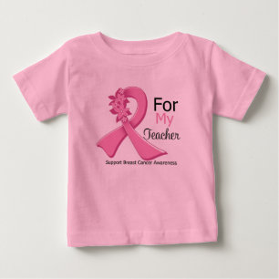 Camiseta Para Bebê Fita Rosa Para O Meu Professor - Cancer Da Mama