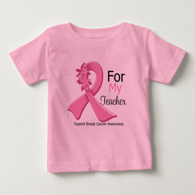 Camiseta Para Bebê Fita Rosa Para O Meu Professor - Cancer Da Mama (Frente)