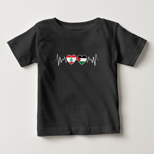 Camiseta Para Bebê Flags de Unidade Palestina Libanesa Batida. (Frente)