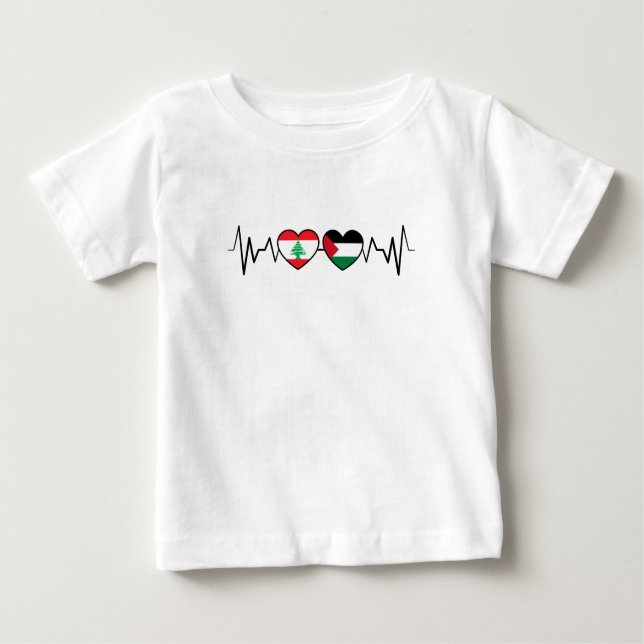 Camiseta Para Bebê Flags de Unidade Palestina Libanesa Batida. (Frente)