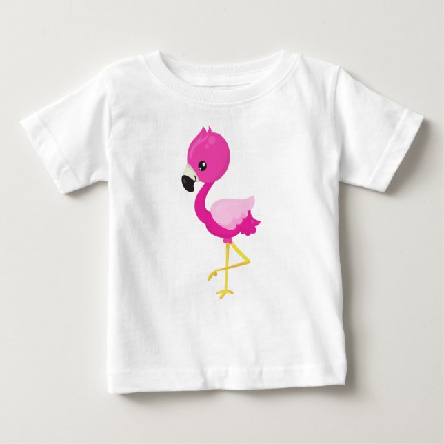 Camiseta Para Bebê Flamingo Bonito, Pequeno Flamingo, Flamingo Rosa (Frente)