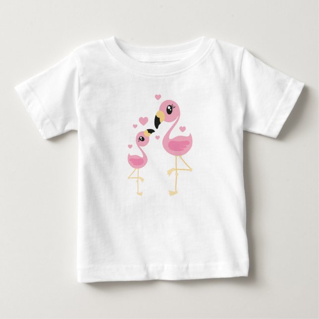 Camiseta Para Bebê Flamingo Chá de fraldas Cute Tropical (Frente)