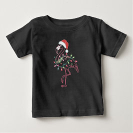 Camiseta Para Bebê Flamingo Christmas