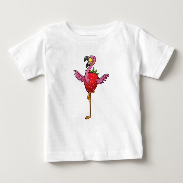 Camiseta Para Bebê Flamingo com morango (Frente)