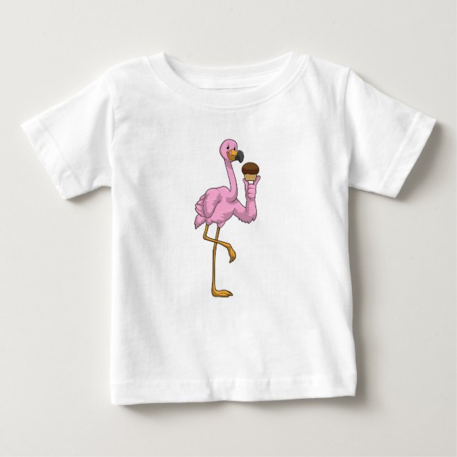 Camiseta Para Bebê Flamingo com Muffin (Frente)
