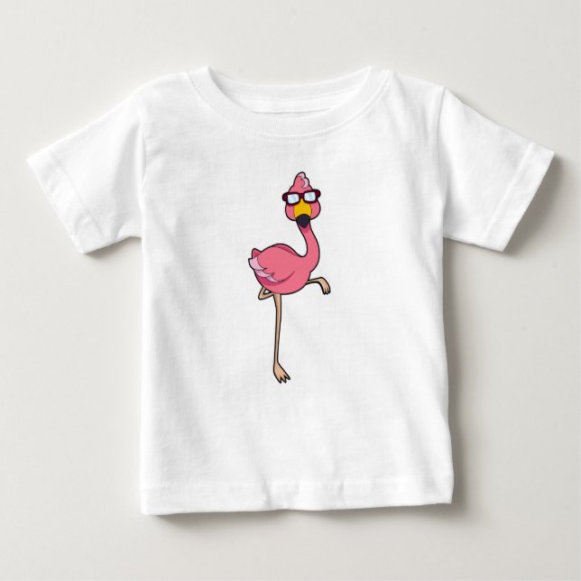 Camiseta Para Bebê Flamingo com óculos de sol (Frente)