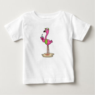 Camiseta Para Bebê Flamingo com Óculos de Sol & Boné