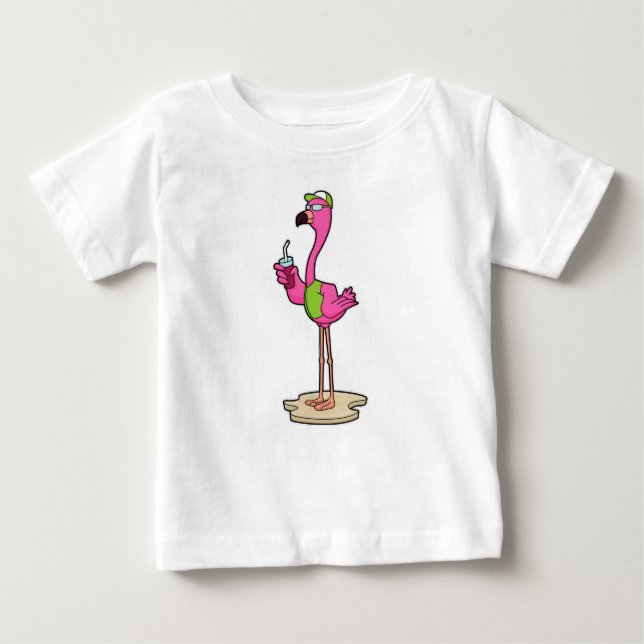 Camiseta Para Bebê Flamingo com óculos de sol e Boné (Frente)