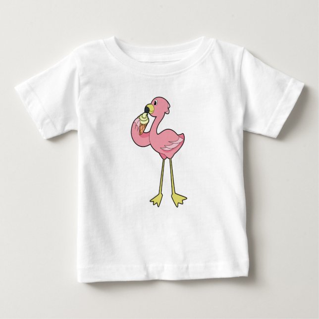 Camiseta Para Bebê Flamingo com sorvete Waffle (Frente)
