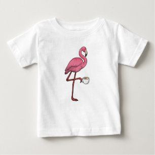 Camiseta Para Bebê Flamingo com Taça de Café