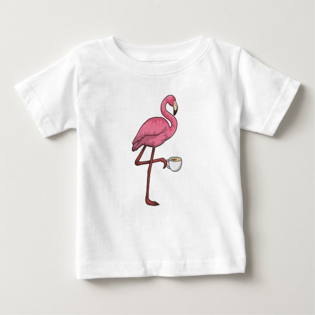 Camiseta Para Bebê Flamingo com Taça de Café (Frente)