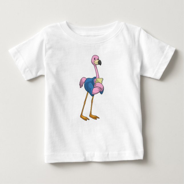 Camiseta Para Bebê Flamingo como Secretário com Notepad (Frente)