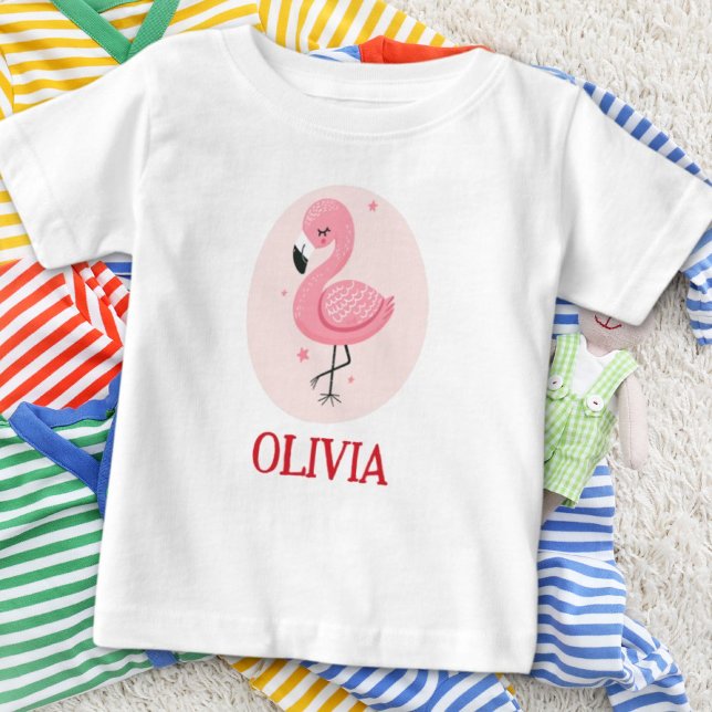 Camiseta Para Bebê Flamingo Cor-de-Rosa Caprichoso Fofo (Criador carregado)