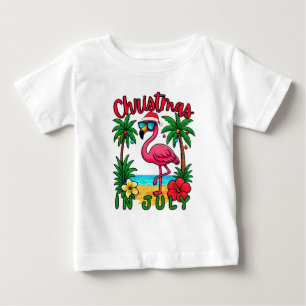 Camiseta Para Bebê Flamingo de Natal em Julho