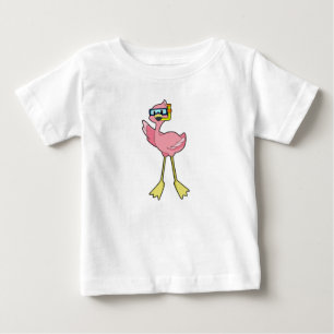 Camiseta Para Bebê Flamingo em mergulho com Snorkel