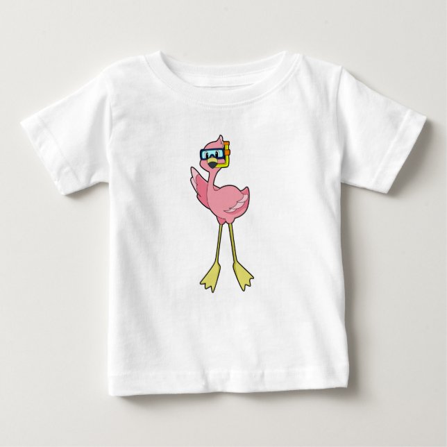 Camiseta Para Bebê Flamingo em mergulho com Snorkel (Frente)