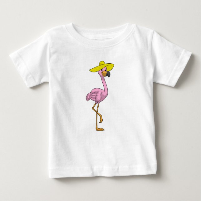 Camiseta Para Bebê Flamingo na praia com chapéu (Frente)