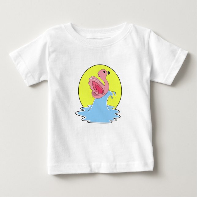 Camiseta Para Bebê Flamingo no Surfe na Água (Frente)