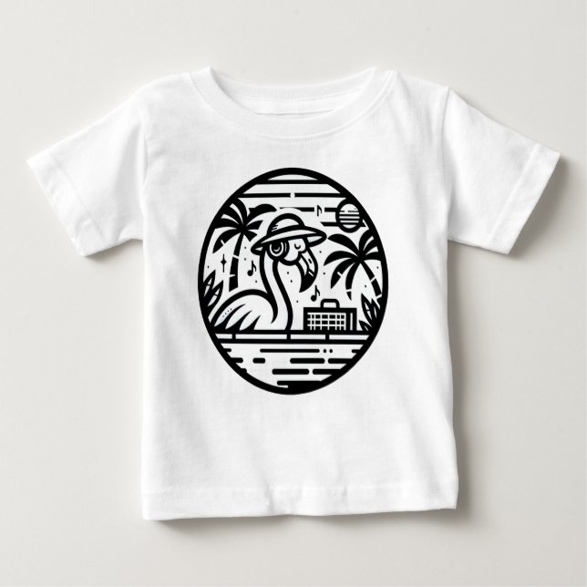 Camiseta Para Bebê Flamingo Ouvindo Música - Víblias Tropicais (Frente)