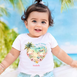 Camiseta Para Bebê Flamingo Pink Summer Vacing Praia Tropical
