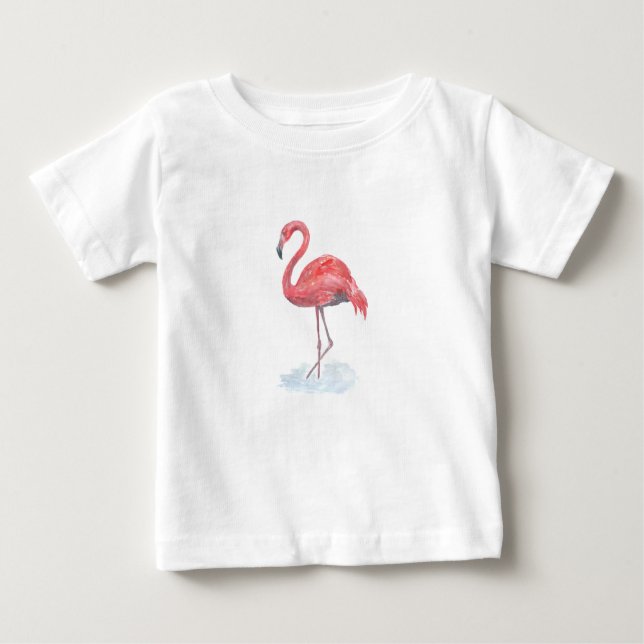 Camiseta Para Bebê Flamingo rosa, aquarela. (Frente)