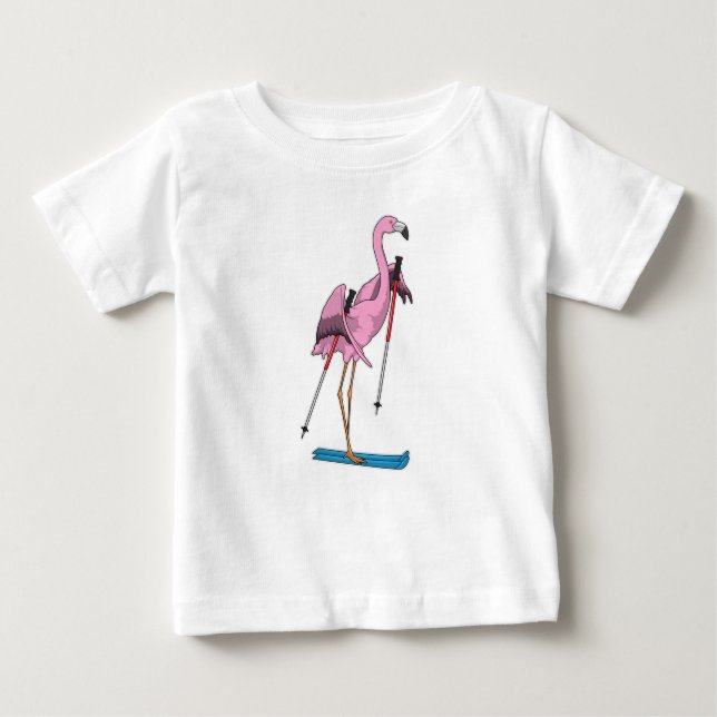 Camiseta Para Bebê Flamingo Skier Ski (Frente)