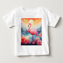 Camiseta Para Bebê Flamingo Tropical com Flores