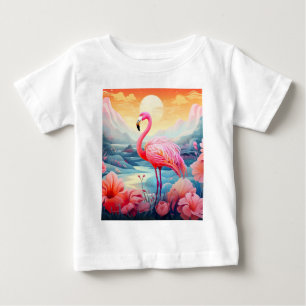 Camiseta Para Bebê Flamingo Tropical com Flores