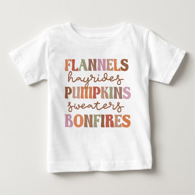 Camiseta Para Bebê Flannels Pumpkins Bonfire (Frente)