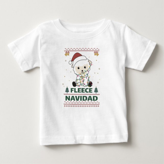 Camiseta Para Bebê Fleece Navidad - Belo Natal Ovelhas Engraçadas Anú (Frente)