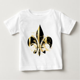 Camiseta Para Bebê Fleur de Lis, preto e Dourado