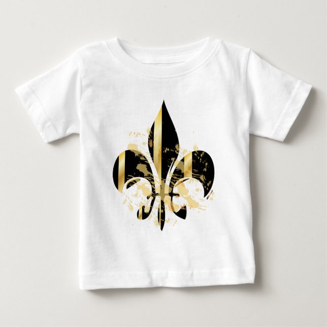 Camiseta Para Bebê Fleur de Lis, preto e Dourado (Frente)