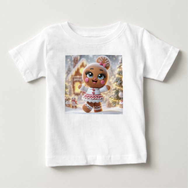 Camiseta Para Bebê Floco de Neve de Gengibre Brilho (Frente)